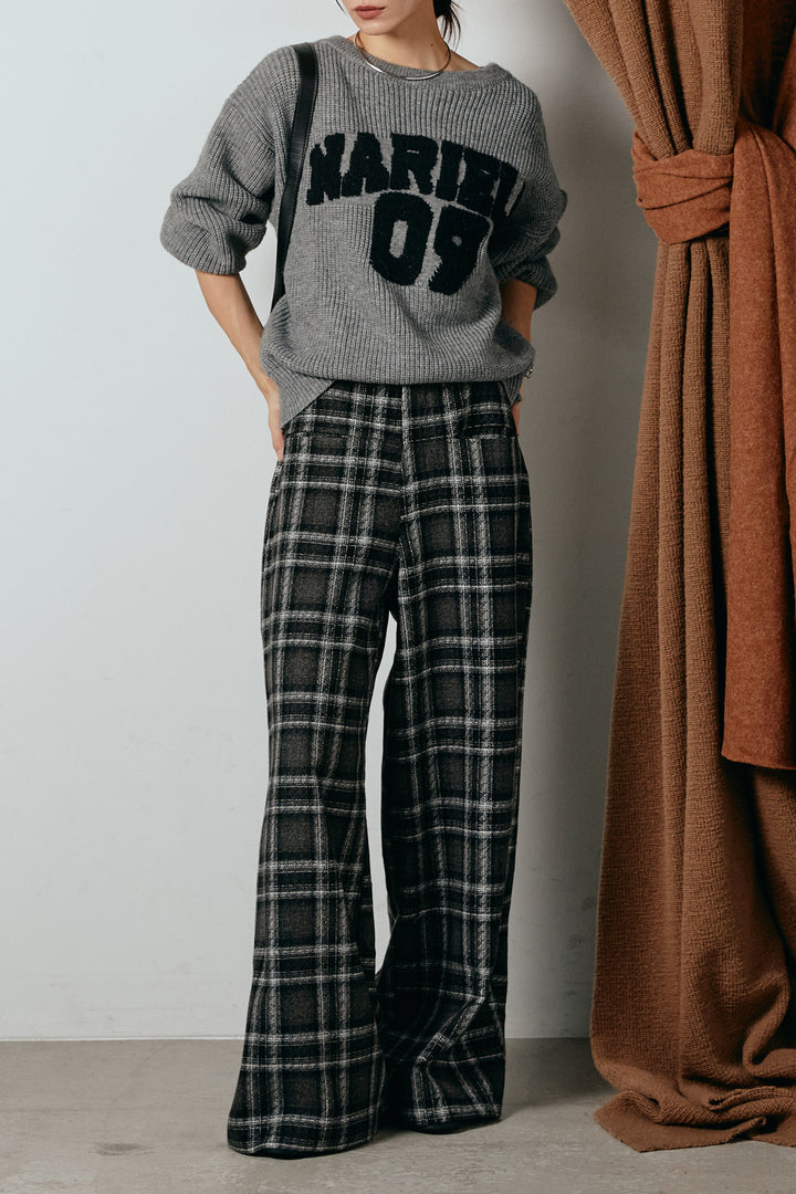 [SET]ロゴジャガードニットトップス+ルーズタータンチェックワイドパンツ(2set)