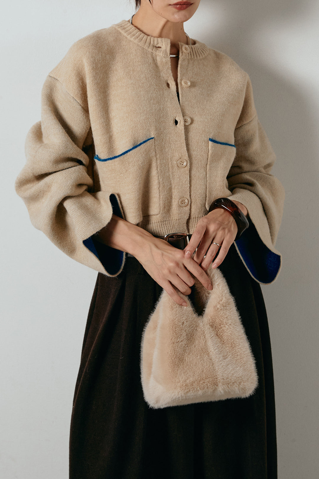 アルパカタッチダブルフェイスカーディガン/アイボリー