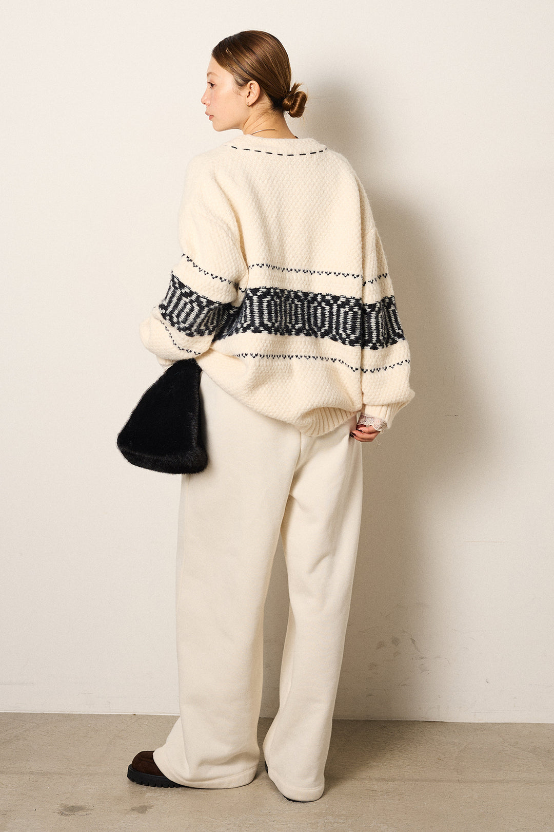 [SET]ライン柄ステッチニットカーディガン+2WAY袖コード刺繍クルーネックプルオーバー(2set)