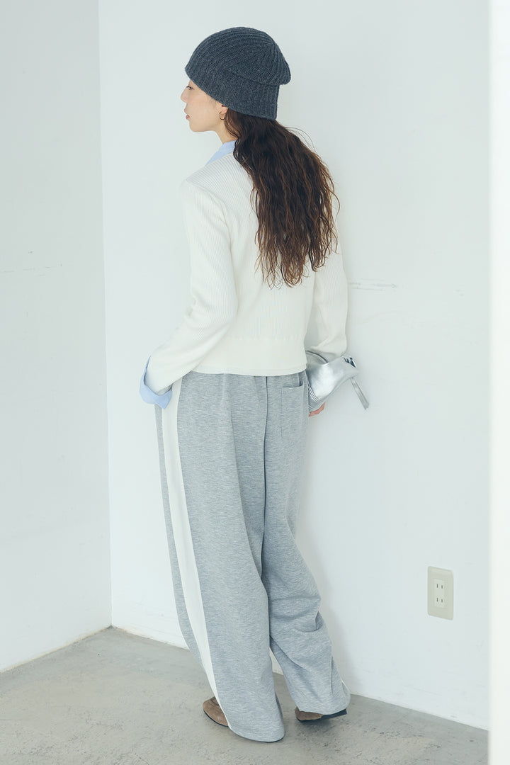 [SET]シャツドッキングボタンニットカーディガン+異素材切り替えスウェットパンツ(2set)