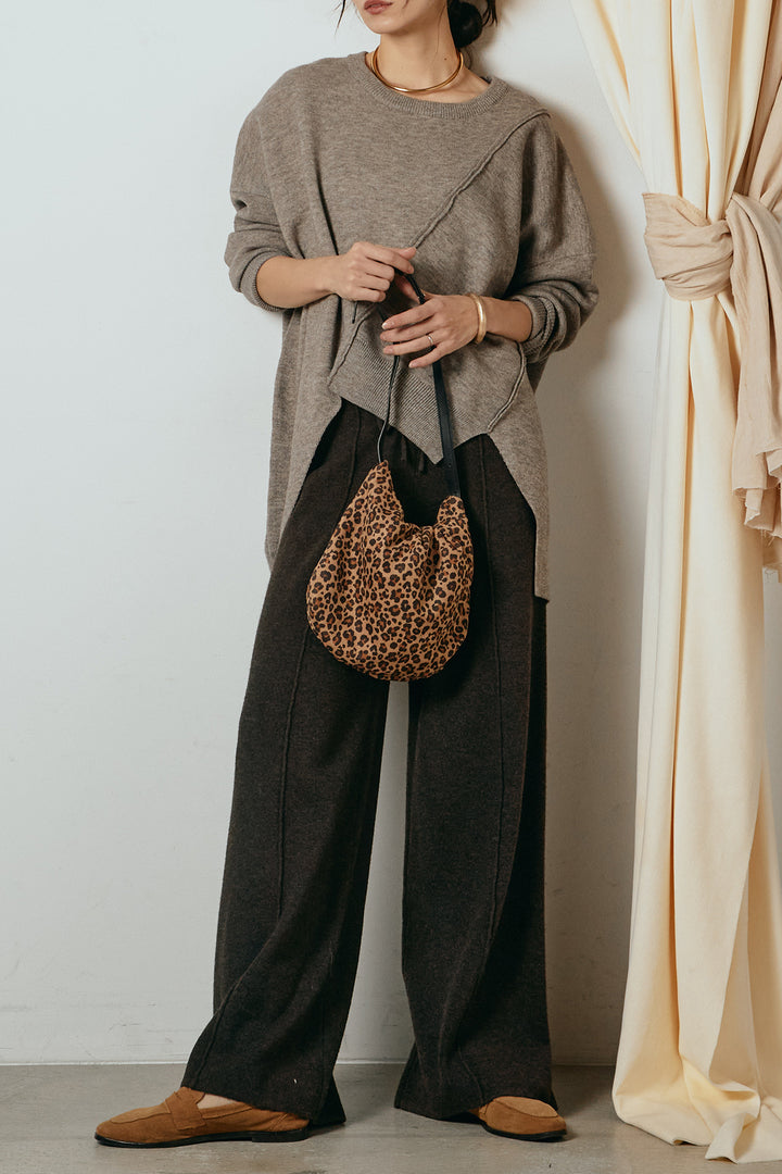 [SET]アシンメトリーデザインニットトップス+センターラインニットパンツ(2set)