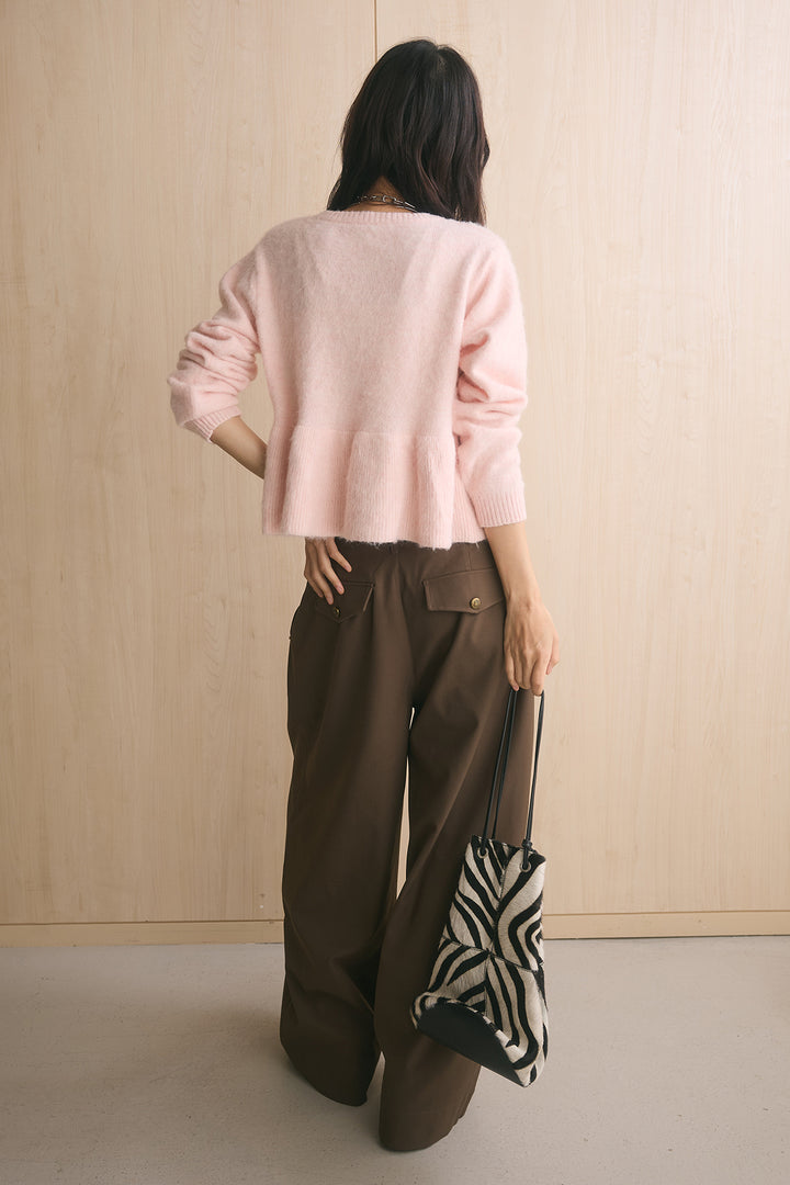 [SET]モヘアぺプラムクルーネックプルオーバー+ファイブボタンツータックワイドパンツ(2set)