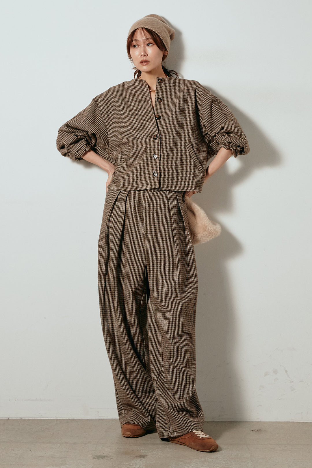 [SET]ノーカラーガンクラブチェックジャケット+ガンクラブチェックタックパンツ(2set)