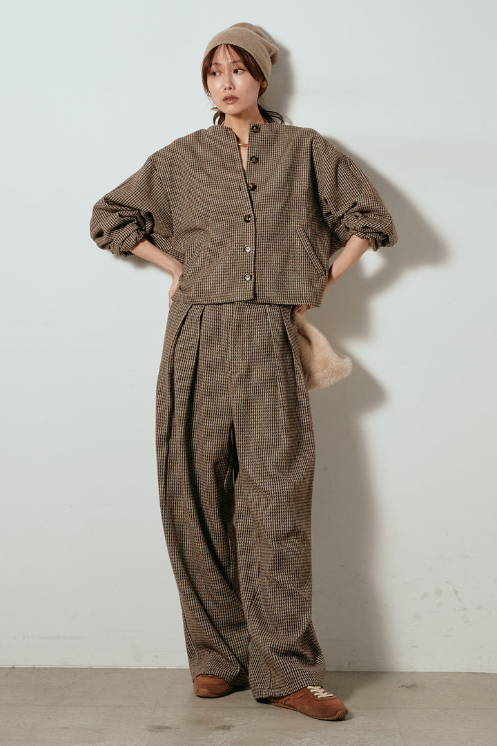 [SET]ノーカラーガンクラブチェックジャケット+ガンクラブチェックタックパンツ(2set)