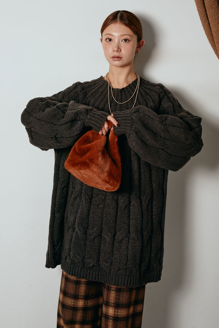 求心柄ニットトップス/コーヒー