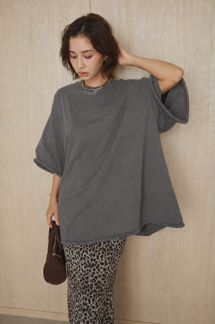 [SET]バックワンポイントデザインオーバーTシャツ+リラックスレオパードナロースカート(2set)