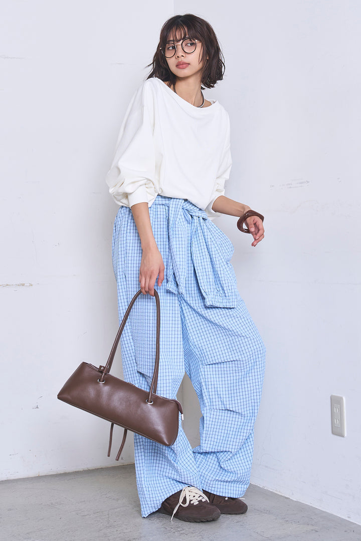 [SET]ワンショルスウェットプルオーバー+チェックウエスト巻きジョガーパンツ(2set)