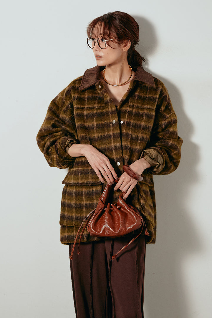 [SET]チェックシャギーミドルカバーオール+フロントラインデザインワイドスウェットパンツ(2set)