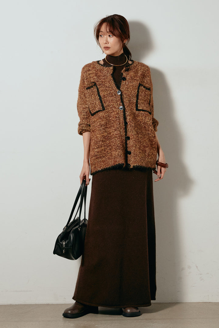 [SET]ミックスニットポケットカーディガン+ノースリーブニットロングワンピース(2set)