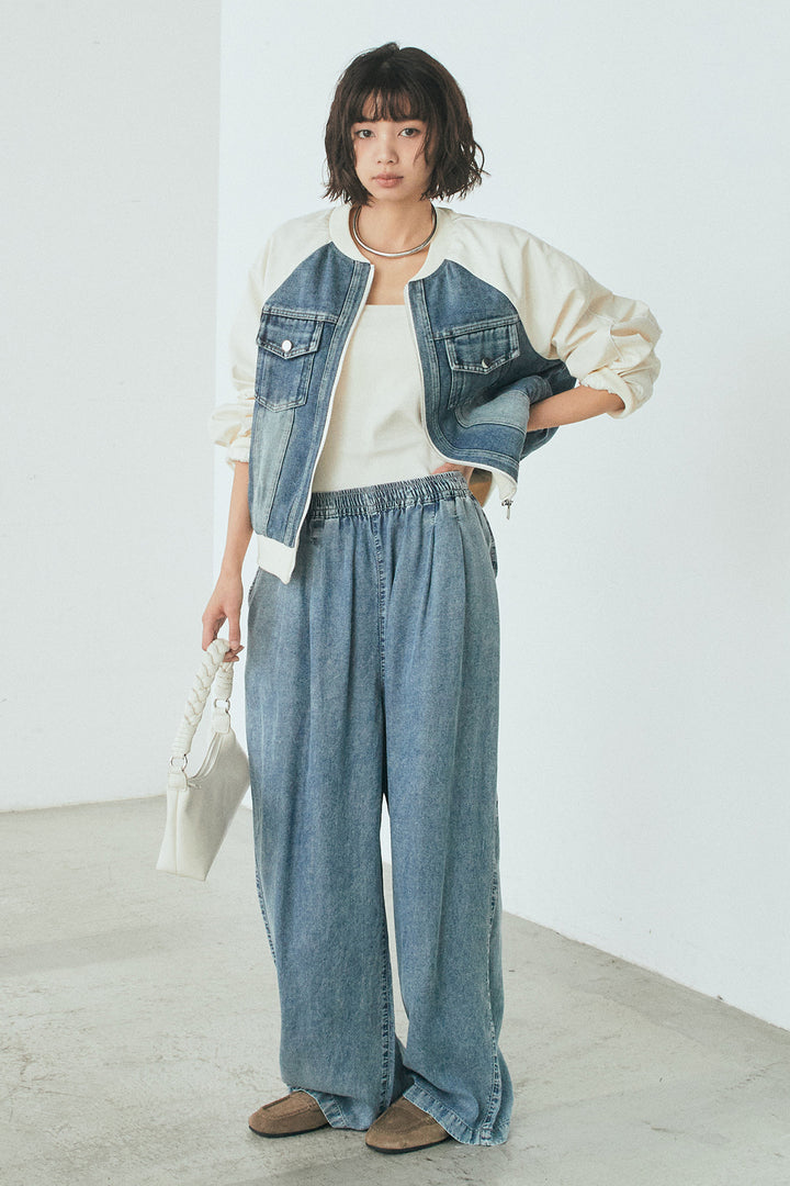 【着回しセット】[SET]テンセルデニムシャツ+テンセルデニムイージーワイドパンツ+ナイロンデニムドッキングブルゾン(3set)