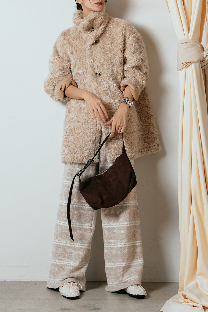 [SET]リバーシブルボアアウター+マルチライン柄リラックスニットパンツ(2set)