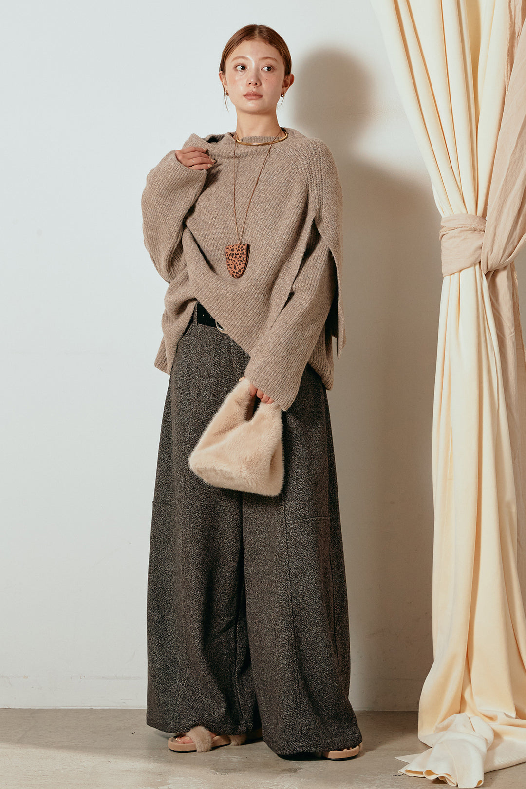 【着回しセット】[SET]ケープデザインリブニットトップス+ケープデザインリブニットトップス(2set)