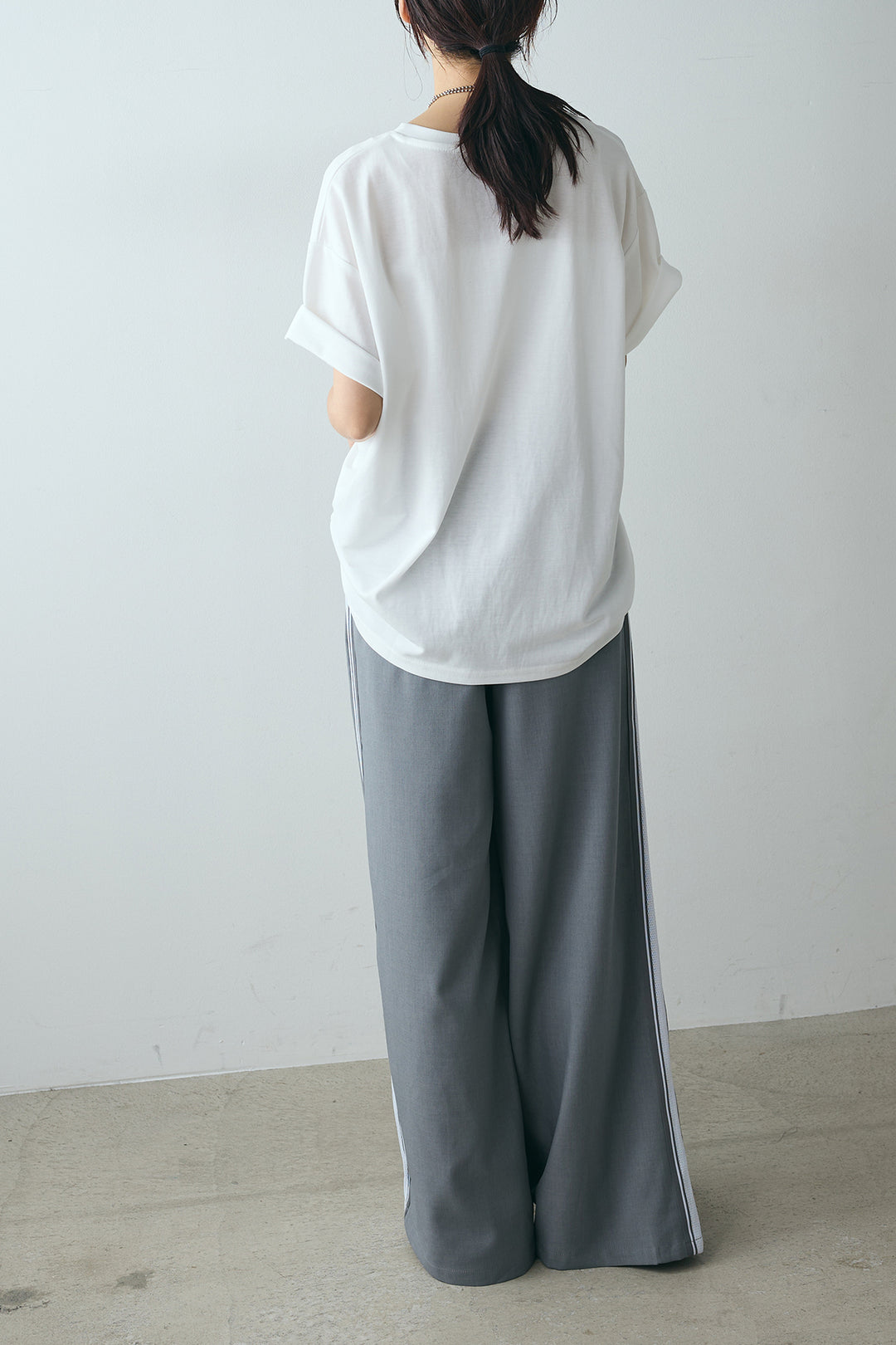 [SET]AMBIENCEフォトプリントTシャツ+サイドラインワイドスラックスパンツ(2set)