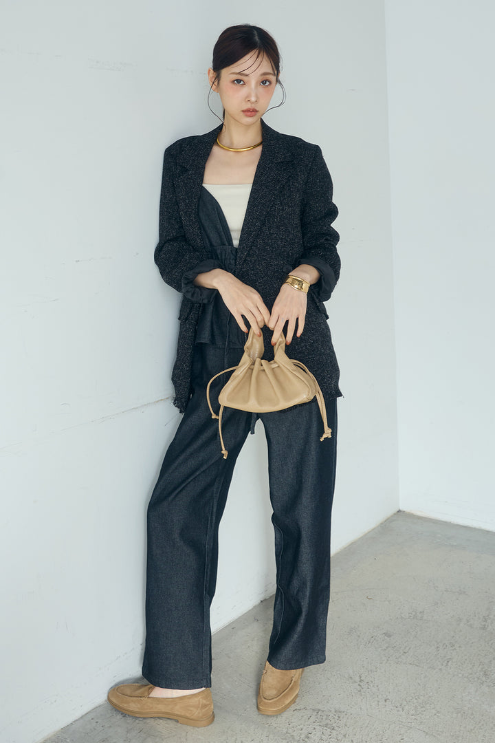 [SET]スラブネップツイードフリンジテーラードジャケット+デニムペプラムコンビネゾン(2set)