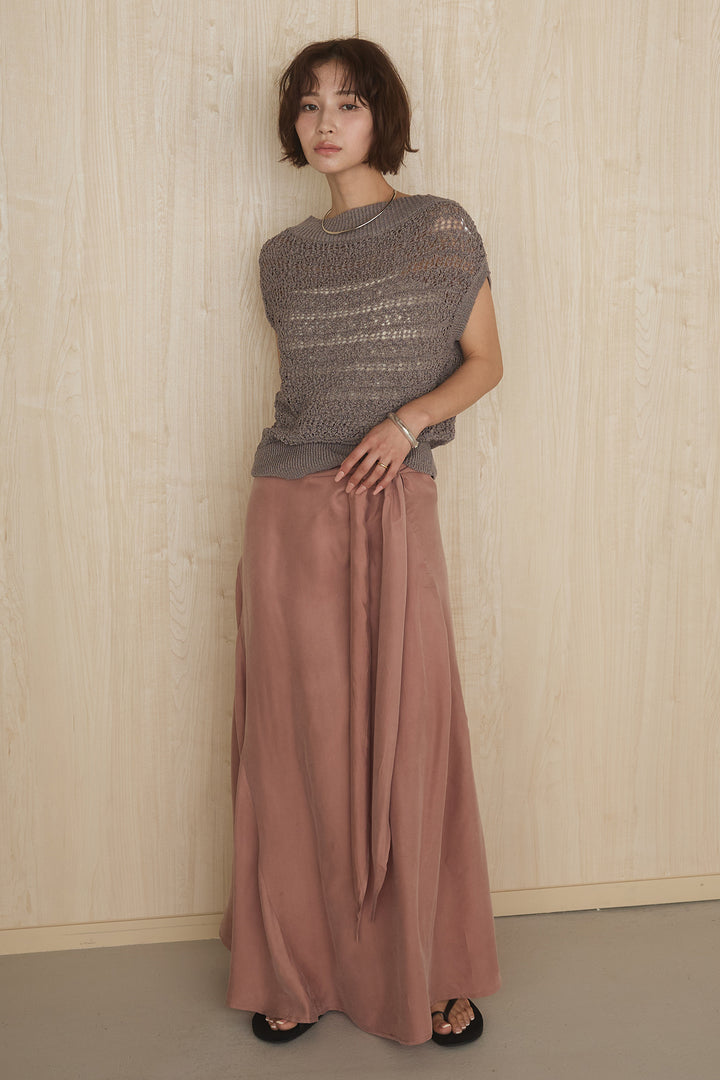 [SET]透かしレース編みフレンチニット+巻きロングスカート(2set)