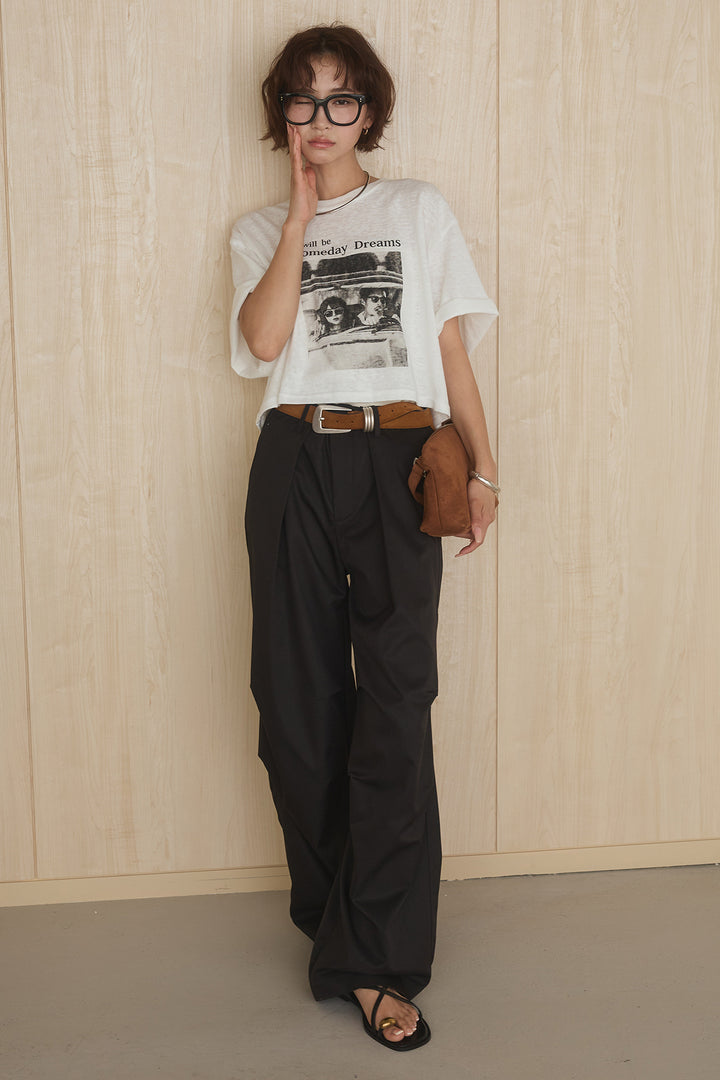 [SET]グラフィックサムデイワイドクロップドT+ニーサイドタックウエストドロストパンツ(2set)