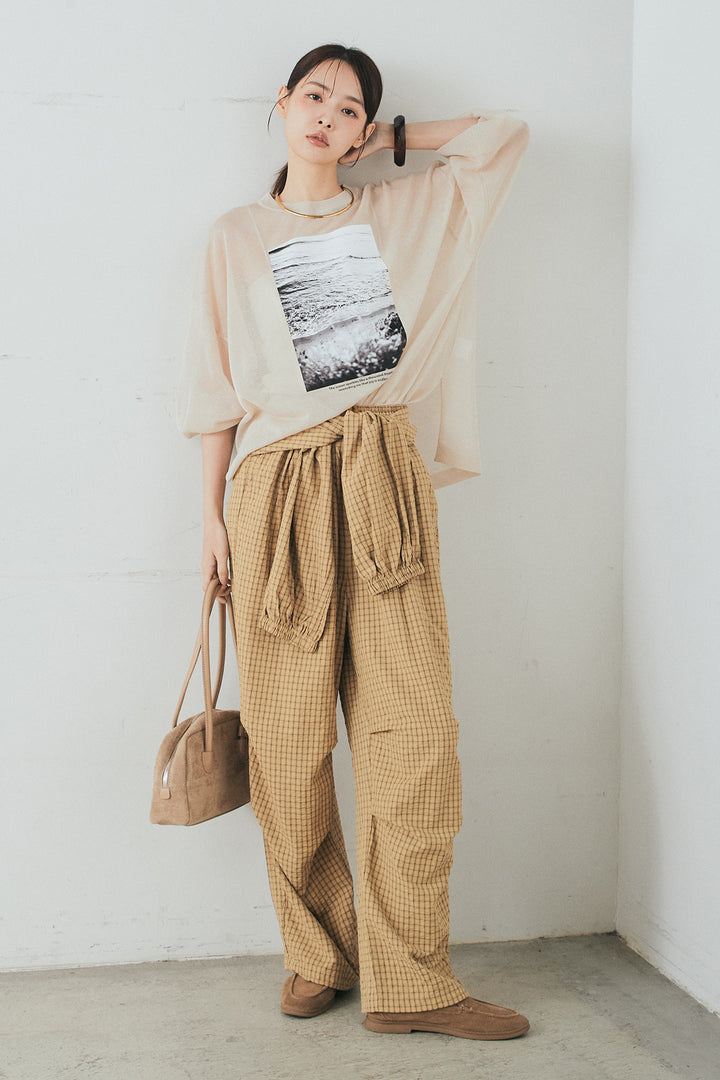 [SET]フォトシアーニットトップス+チェックウエスト巻きジョガーパンツ(2set)