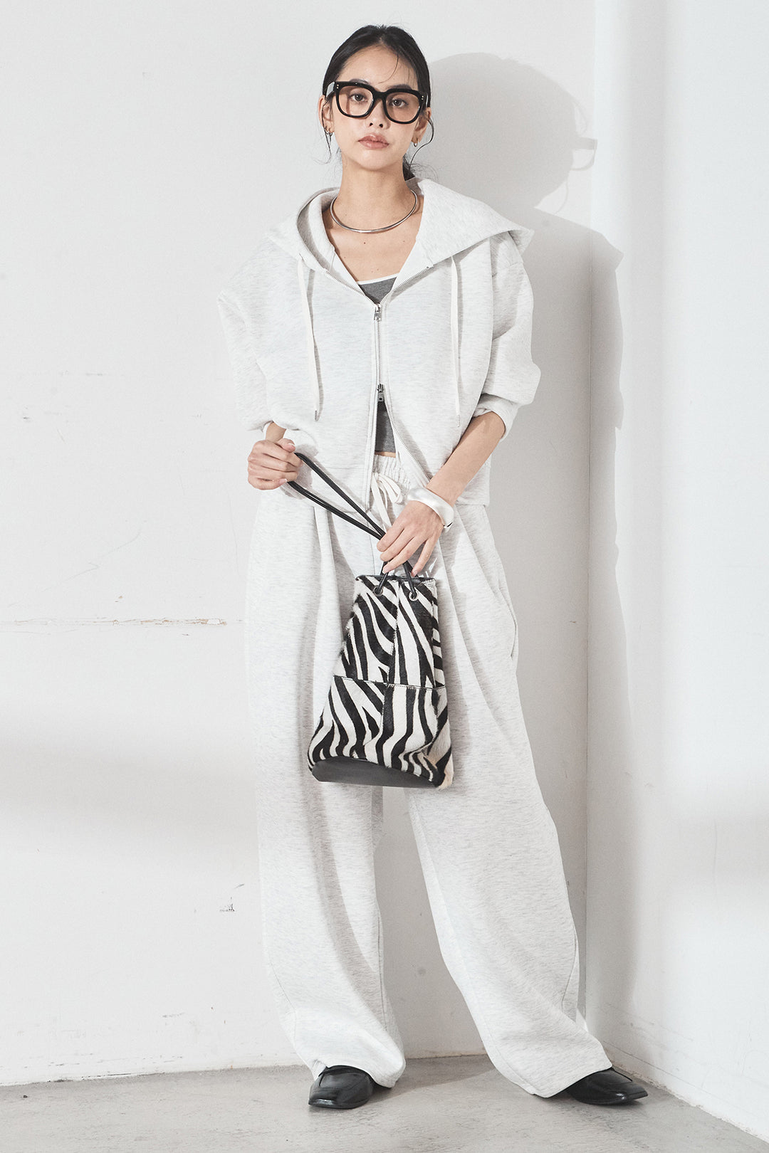 [SET]スウェットドルマンジップフードパーカー+スウェットコクーンイージーパンツ(2set)