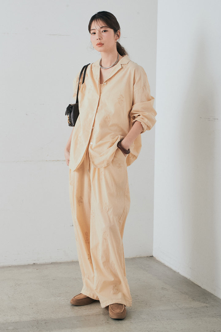 [SET]刺繍ローンオープンカラーシャツ+刺繍ローンタックイージーパンツ(2set)