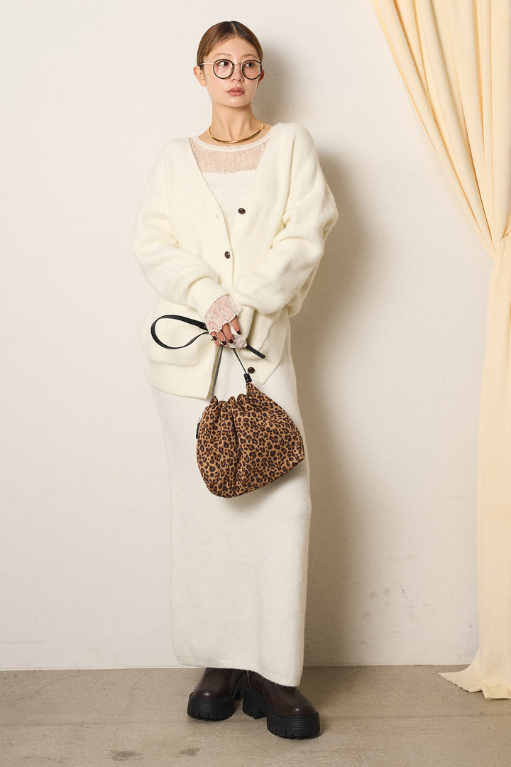 [SET]丸ボタン起毛ニットカーディガン+起毛ニットロングスカート(2set)