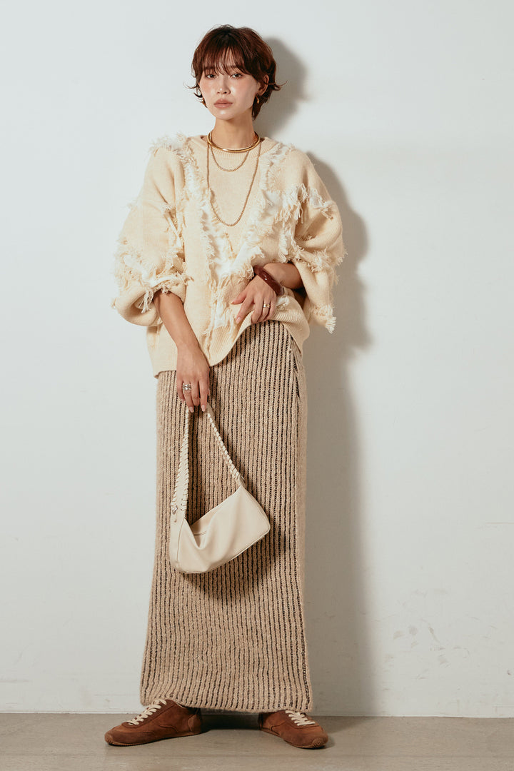 [SET]シャギージャガードニットトップス+アルパカタッチニットタイトスカート(2set)