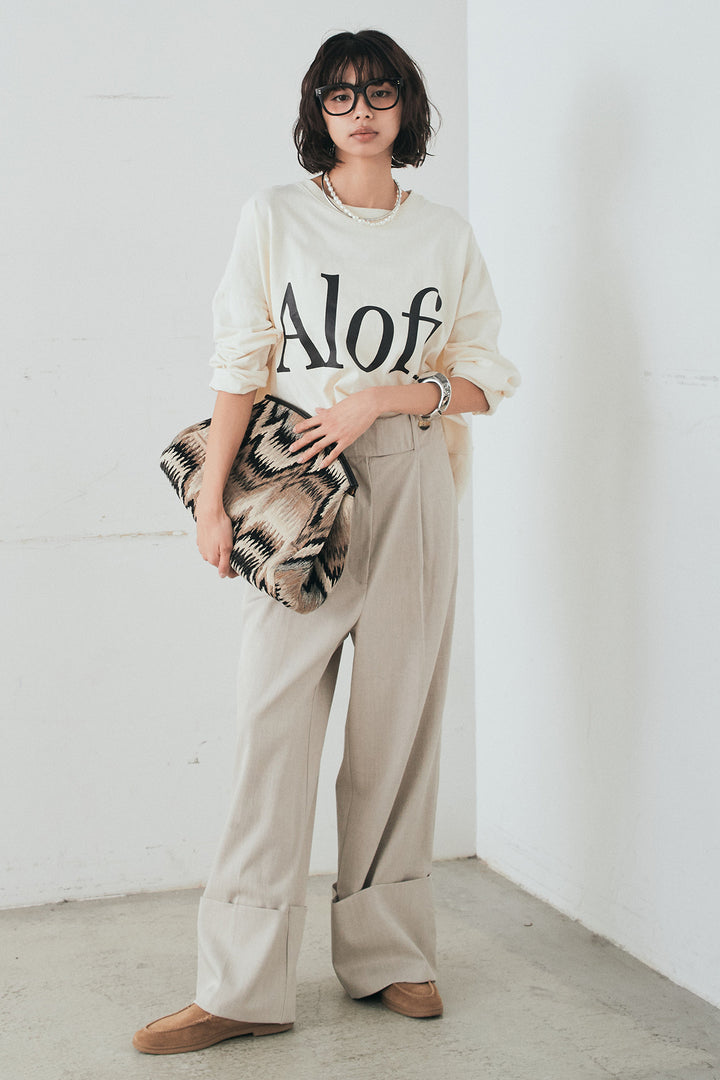 [SET]裾センタードロストロゴプリントワイドTシャツ+センタープレスセミワイドパンツ(2set)