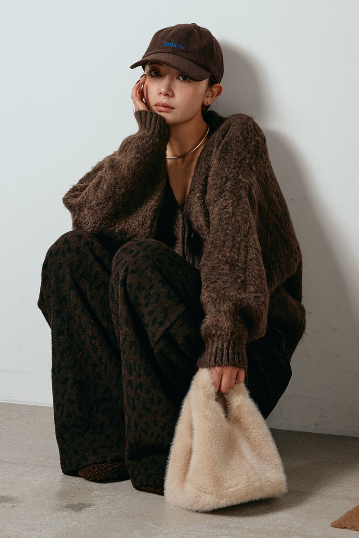 起毛ボタンニットカーディガン/コーヒー