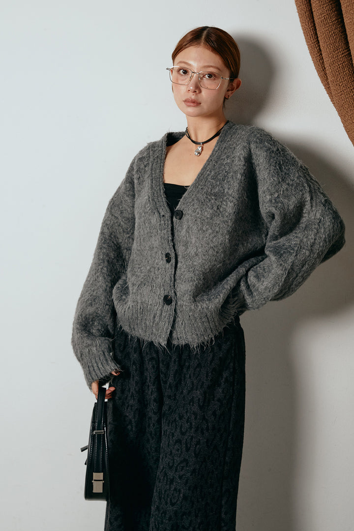 起毛ボタンニットカーディガン/グレー