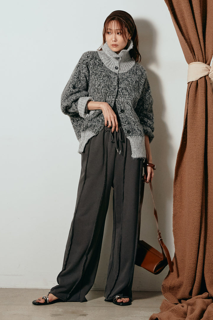 [SET]ハイネックミックスニットトップス+フロントラインデザインワイドスウェットパンツ(2set)