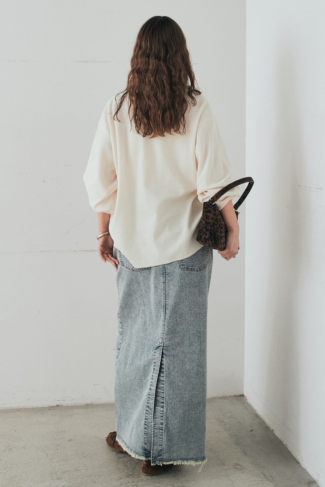 [SET]レースアップワッフルボーダートップス+ウエストクロスデニムタイトスカート(2set)