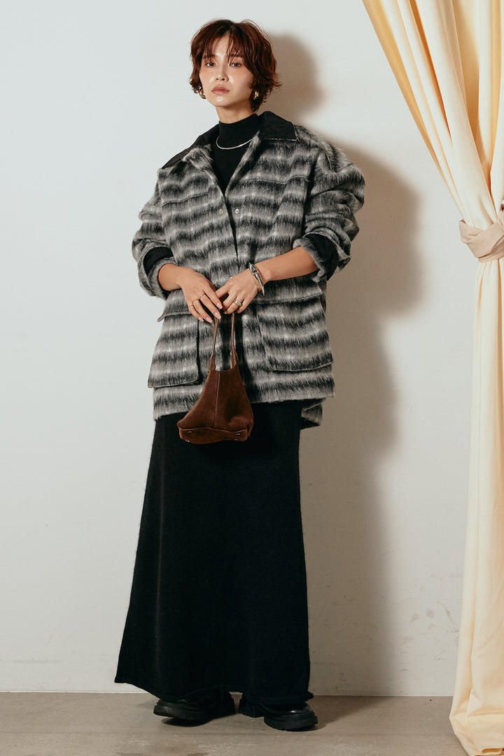 [SET]チェックシャギーミドルカバーオール+ノースリーブニットロングワンピース(2set)