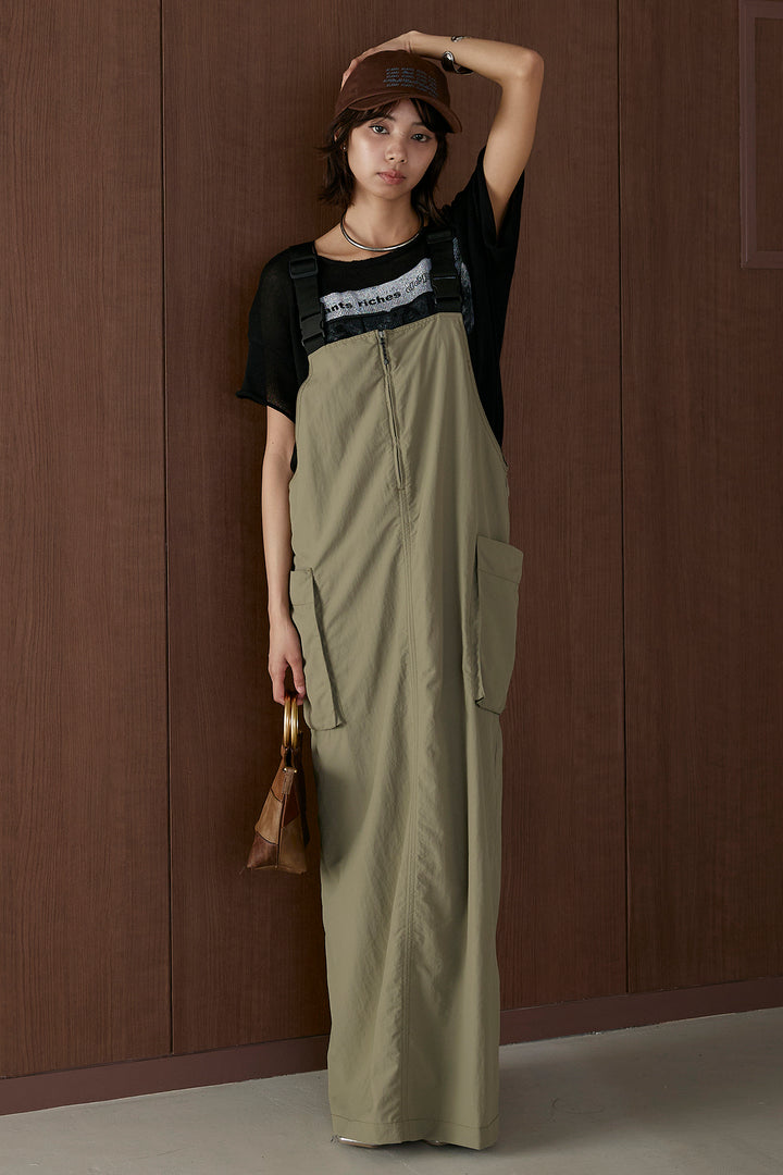 [SET]半袖モノトーングラフィックトップス+ナイロンワンピース(2set)