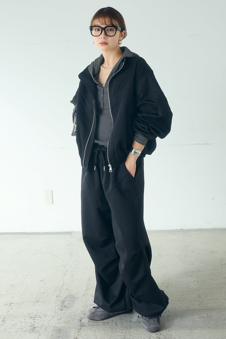 [SET]マルチ切り替えドルマンブルゾン+ランダムタックデザインワイドパンツ+ボーダーフーディーロンT(3set)