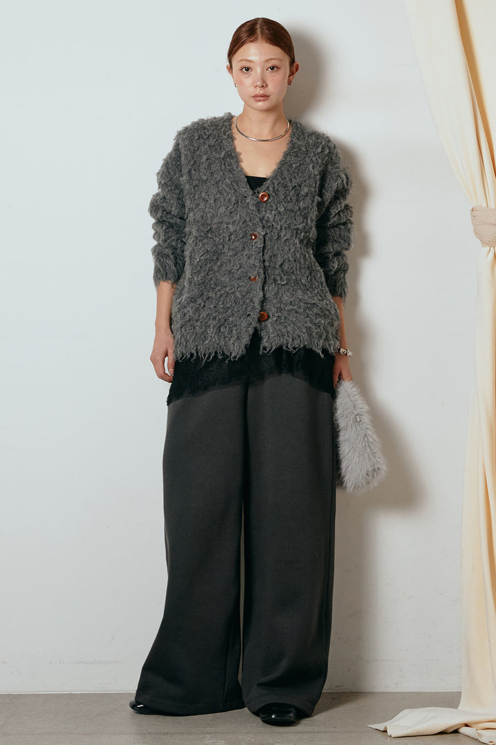 [SET]ルーズシャギーニットカーディガン+レース切り替えキャミソール(2set)