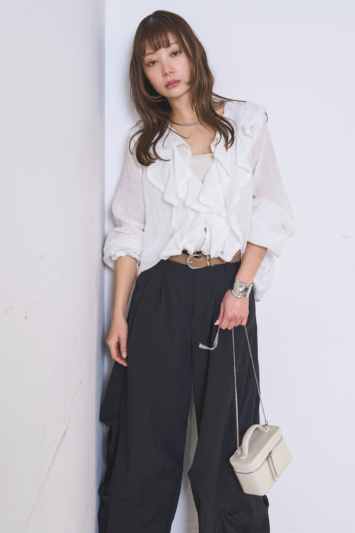 [SET]フリルボタンブラウス+ドライタフタタックバレルパンツ(2set)