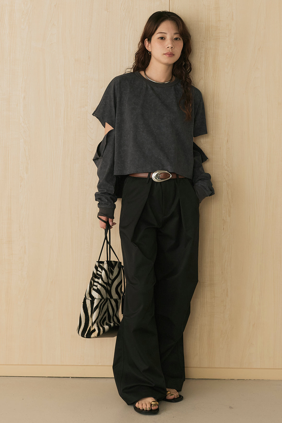 [SET]セパレートフェードTシャツ+ニーサイドタックウエストドロストパンツ(2set)