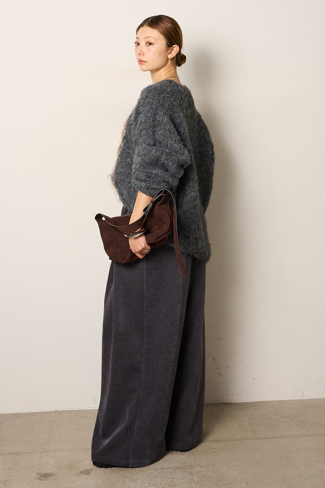 [SET]シャギーニュアンスアニマルニット+ベルトループコーデュロイワイドパンツ(2set)