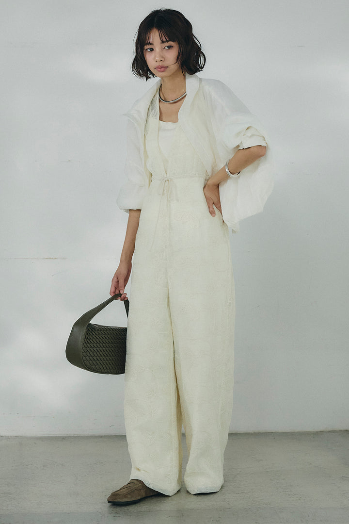 [SET]スタンドネックシアーブルゾン+レースサロペット(2set)