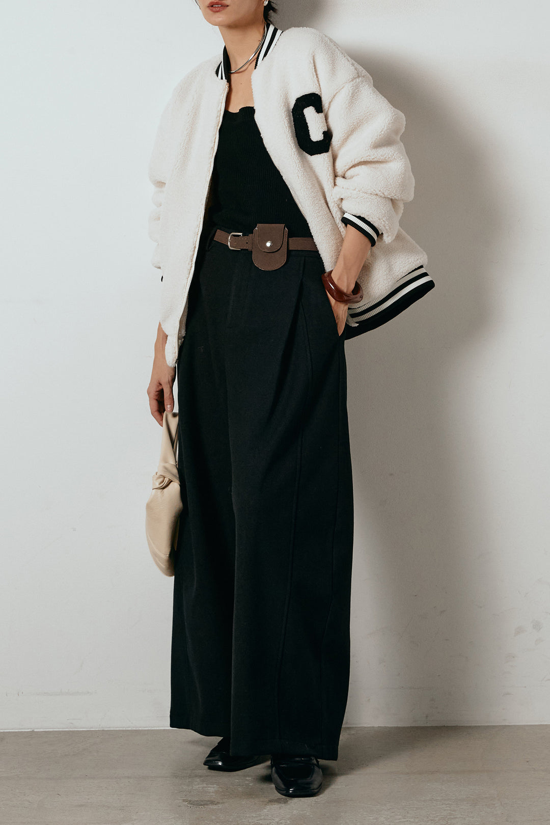 [SET]ロゴスタジャンボアブルゾン+ポーチベルト付きカーブパンツ(2set)