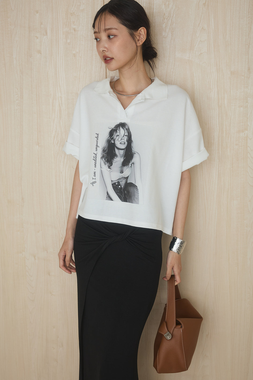 [SET]グラフィックポロTシャツ+フロントツイストデザインタイトスカート(2set)