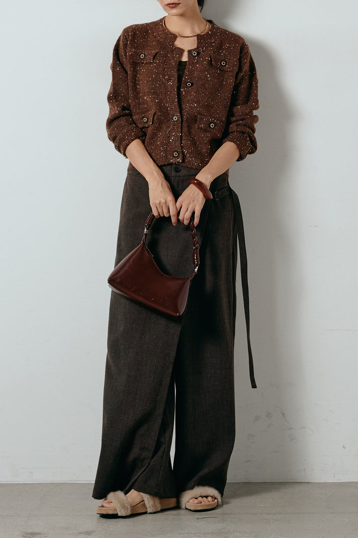 [SET]ネップニットカーディガン+ラップ巻きワイドスラックス(2set)