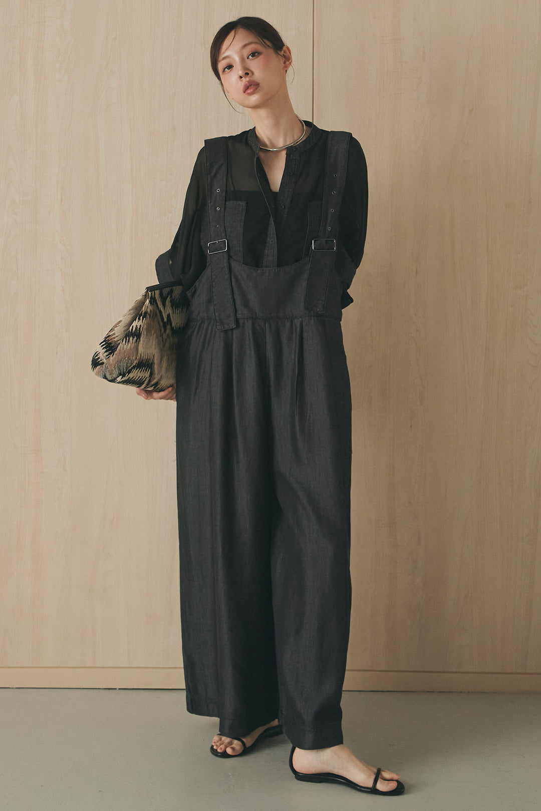 [SET]デニムライクビッグツーポケシアーシャツ+前後2WAYテンセルデニムサロペット(2set)