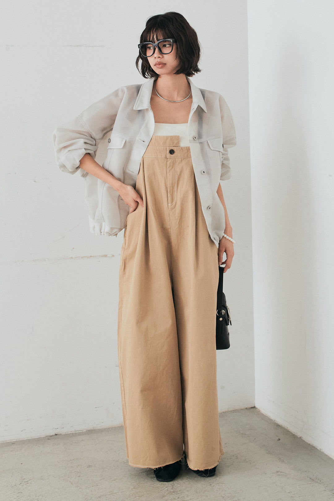 [SET]シアーダンボールサイドドロストジャケット+綿ツイルアシメサロペット(2set)