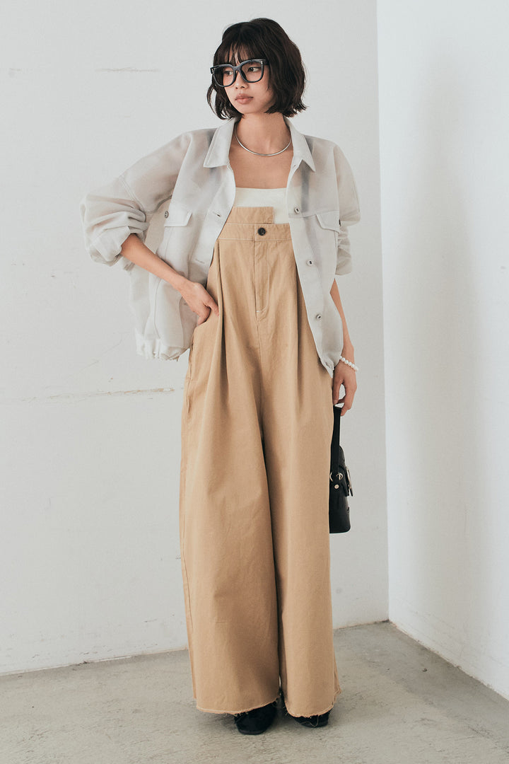 [SET]シアーダンボールサイドドロストジャケット+綿ツイルアシメサロペット(2set)