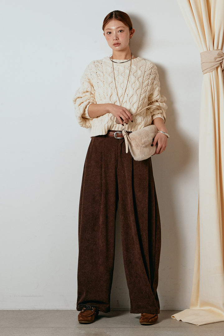 [SET]バルキーケーブルプルオーバー+コーデュロイサイドタックコクーンパンツ(2set)