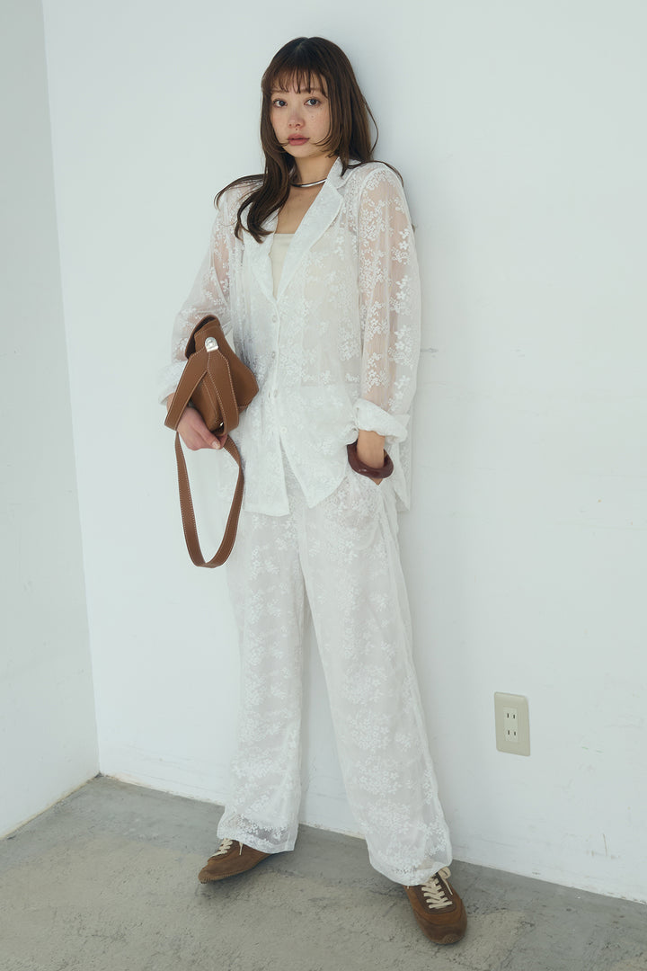 [SET]レースシャツジャケット+レースシアーパンツ(2set)