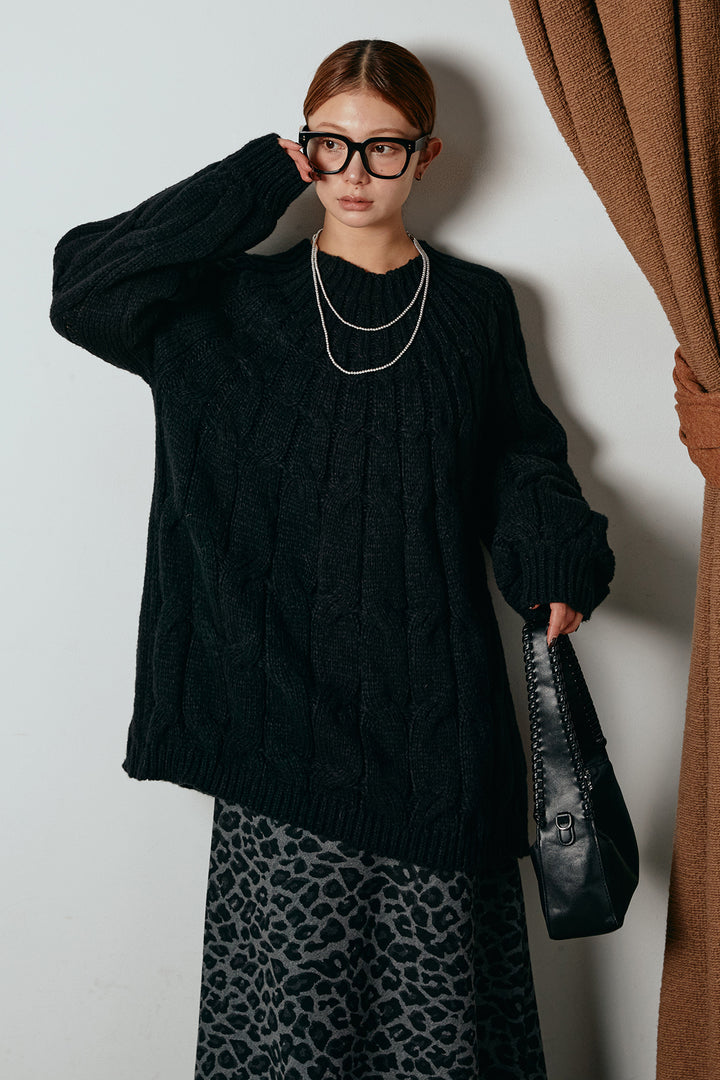 求心柄ニットトップス/ブラック