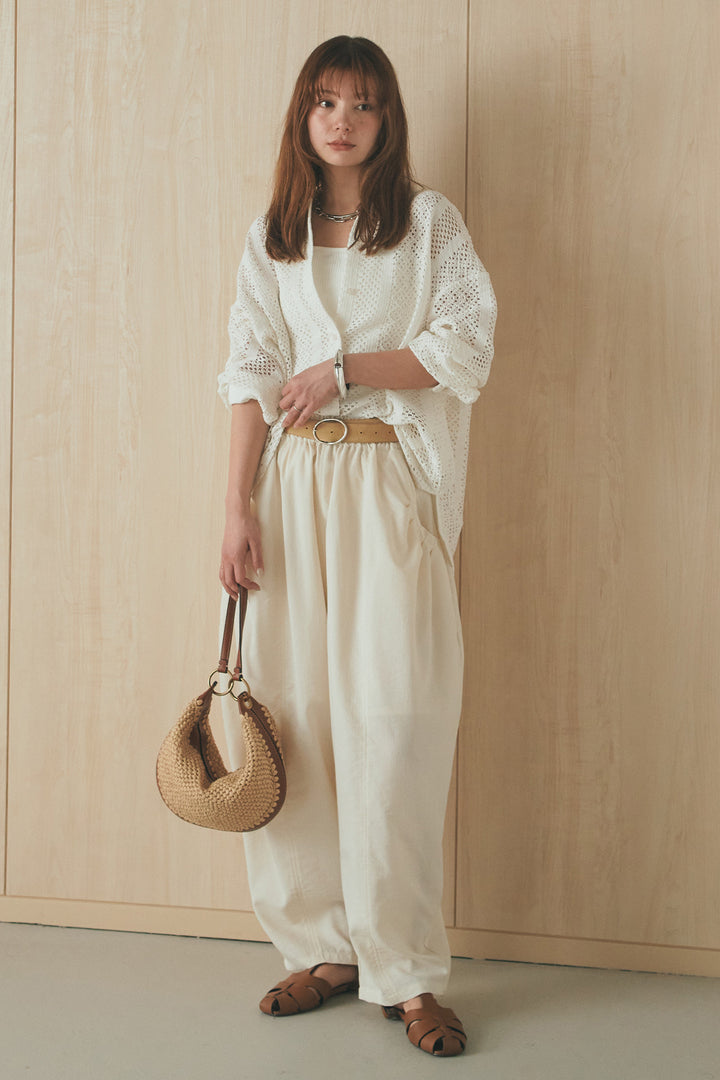 [SET]長袖襟付きレースシャツ+ポケットタックフォルムパンツ(2set)
