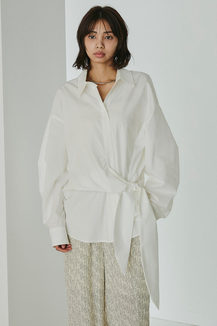 [SET]襟付き巻きデザインシャツ+シアーランダムドットラフパンツ(2set)