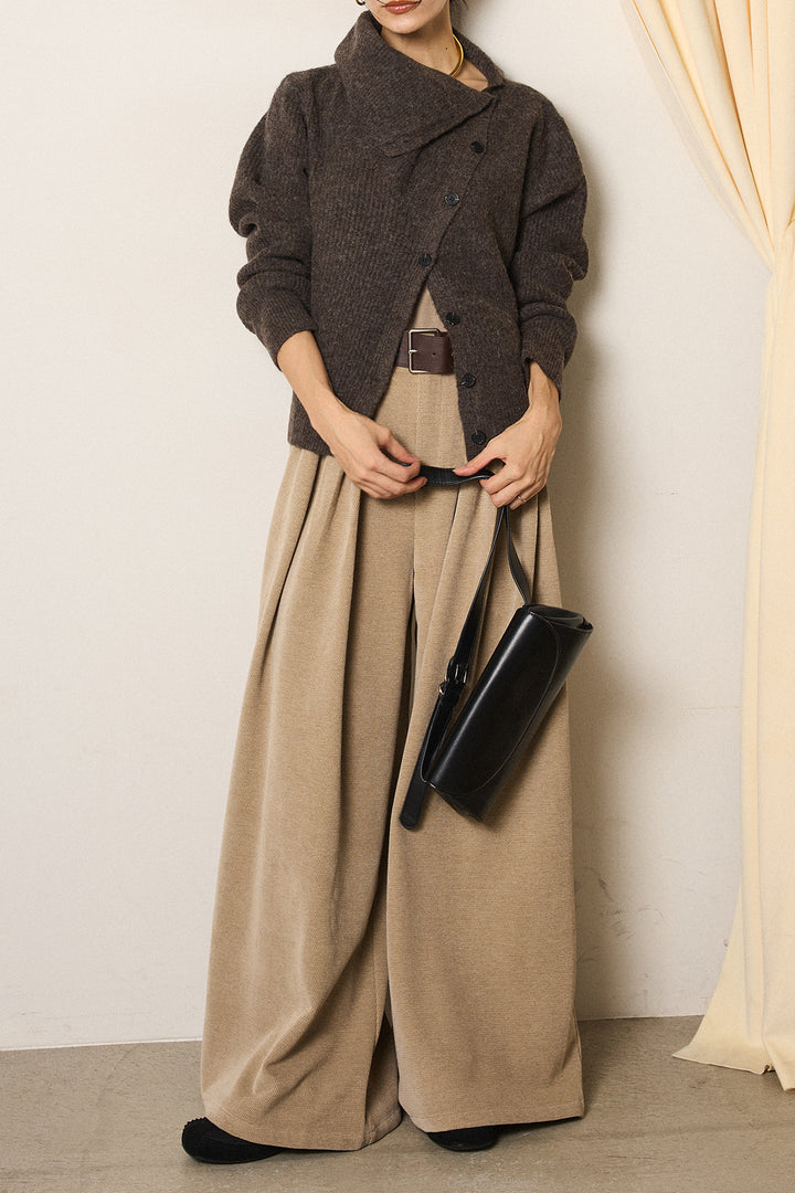 [SET]ボタンデザインネックニットプルオーバー+ベルトループコーデュロイワイドパンツ(2set)